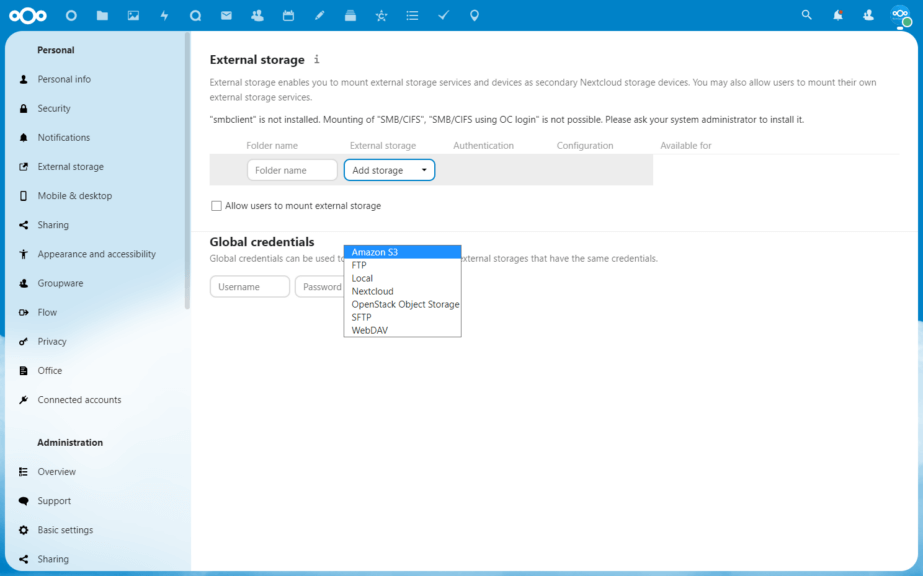 Nextcloud external storage