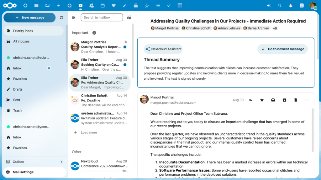 Thread Summary in Nextcloud Mail powered by AI