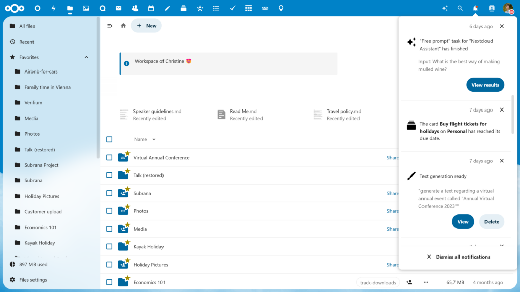 L'assistant Nextcloud : notification de prompt gratuite