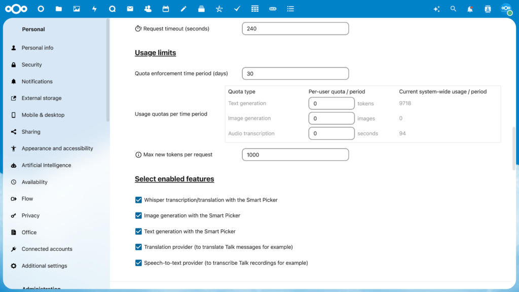 AI request limits  - Nextcloud Hub 7