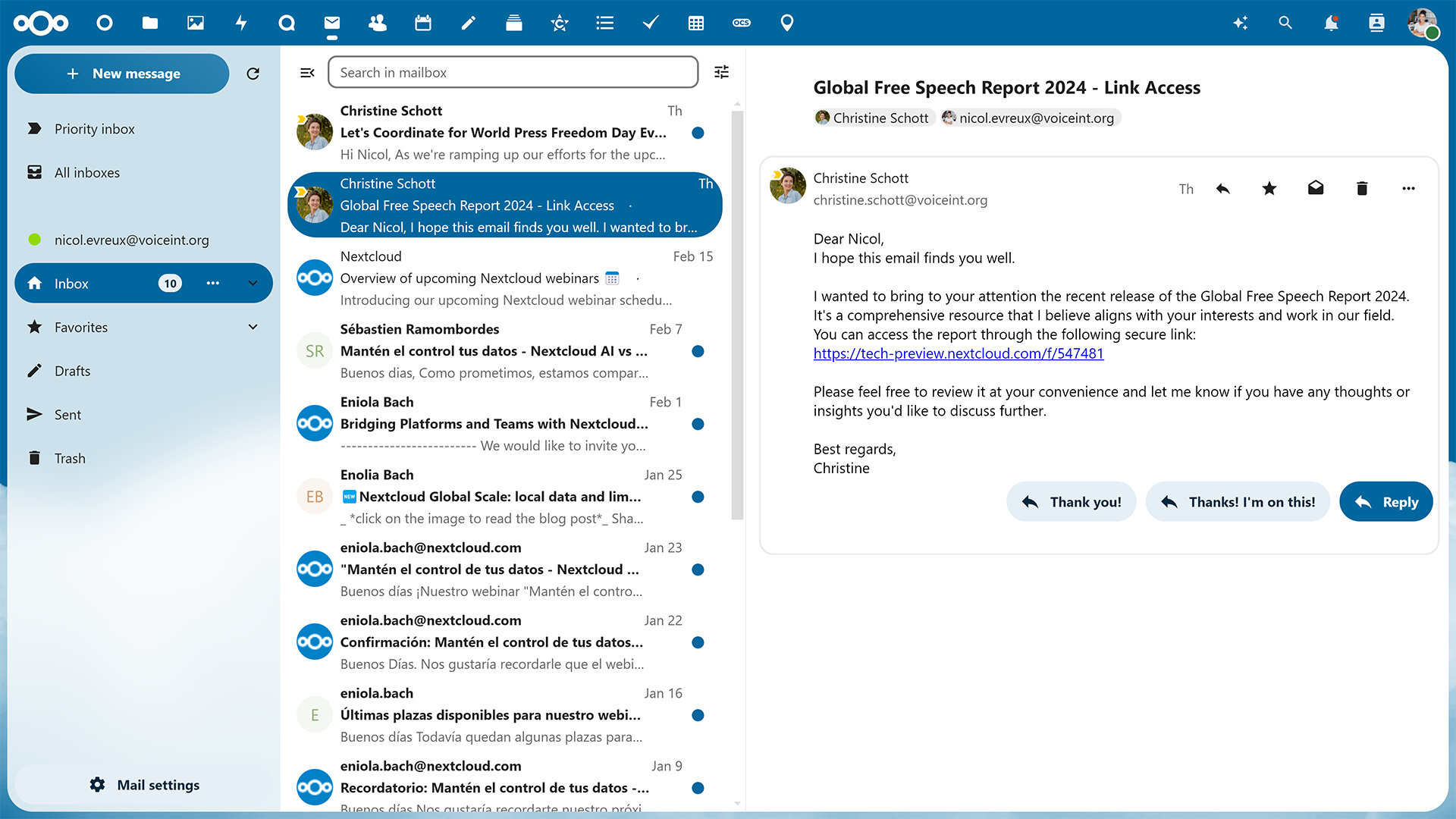 AI email reply suggestions in Nextcloud