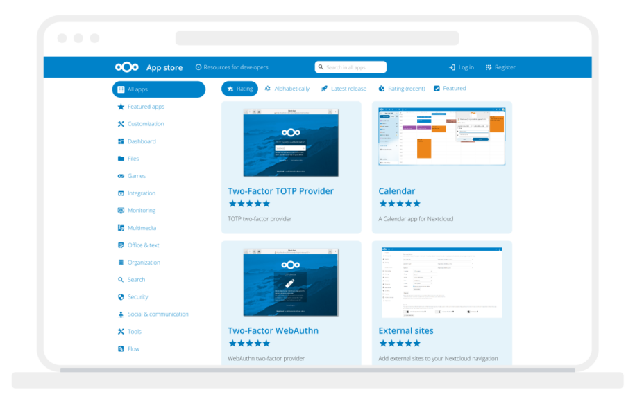 Tienda de aplicaciones del ecosistema Nextcloud