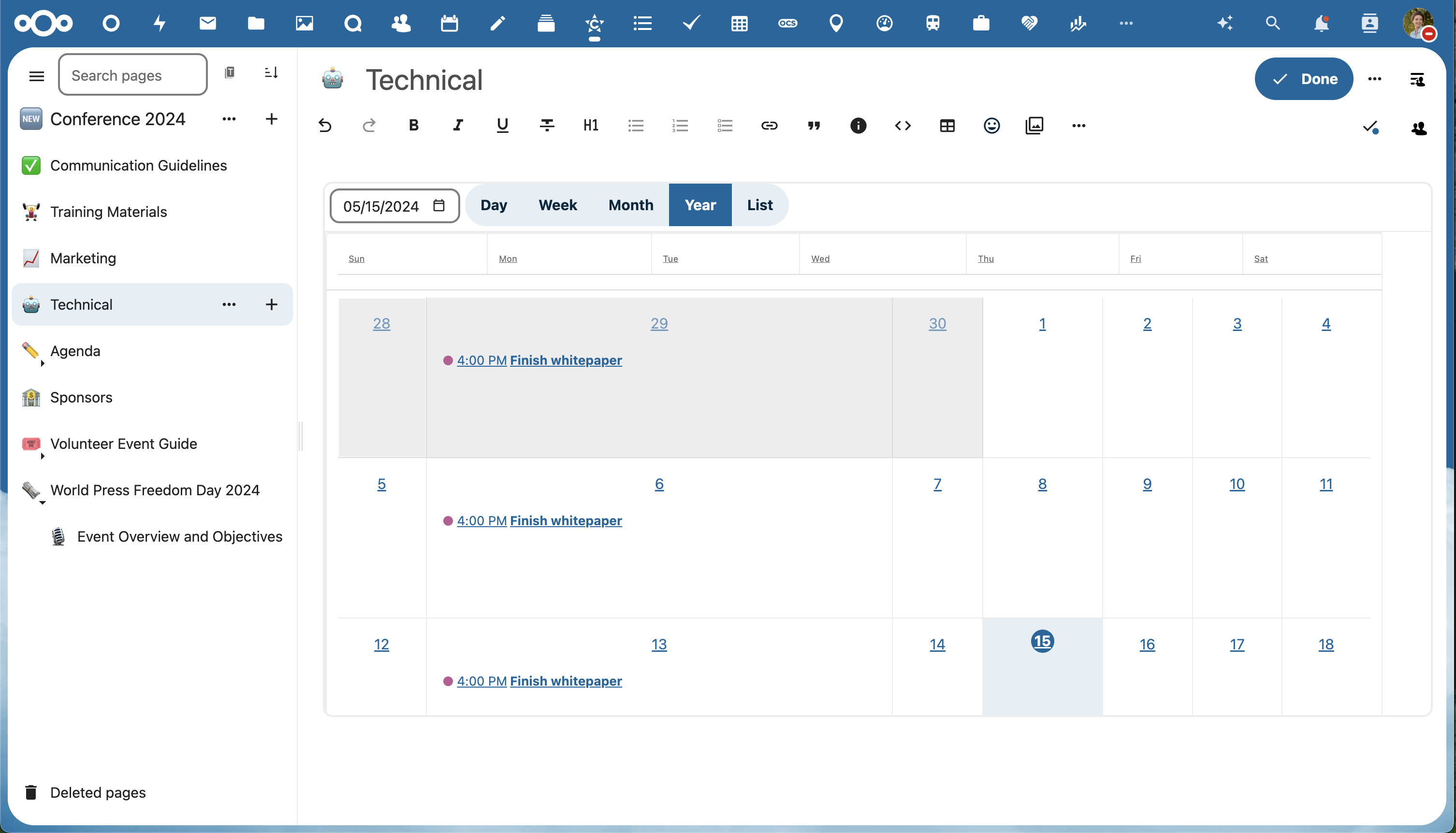 Nextcloud Calendar widget in Collectives