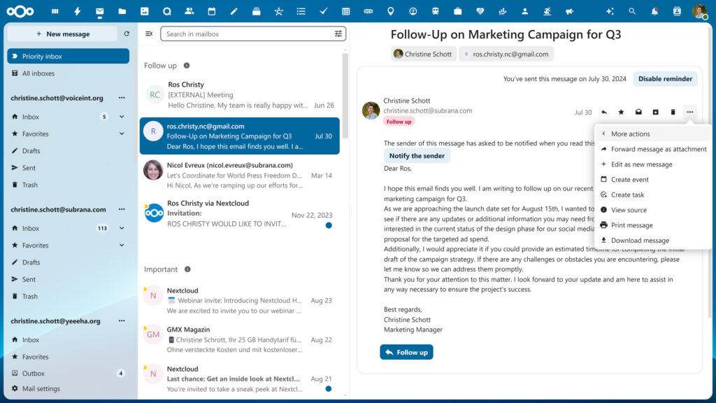 Nextcloud Groupware Mail in Hub 9