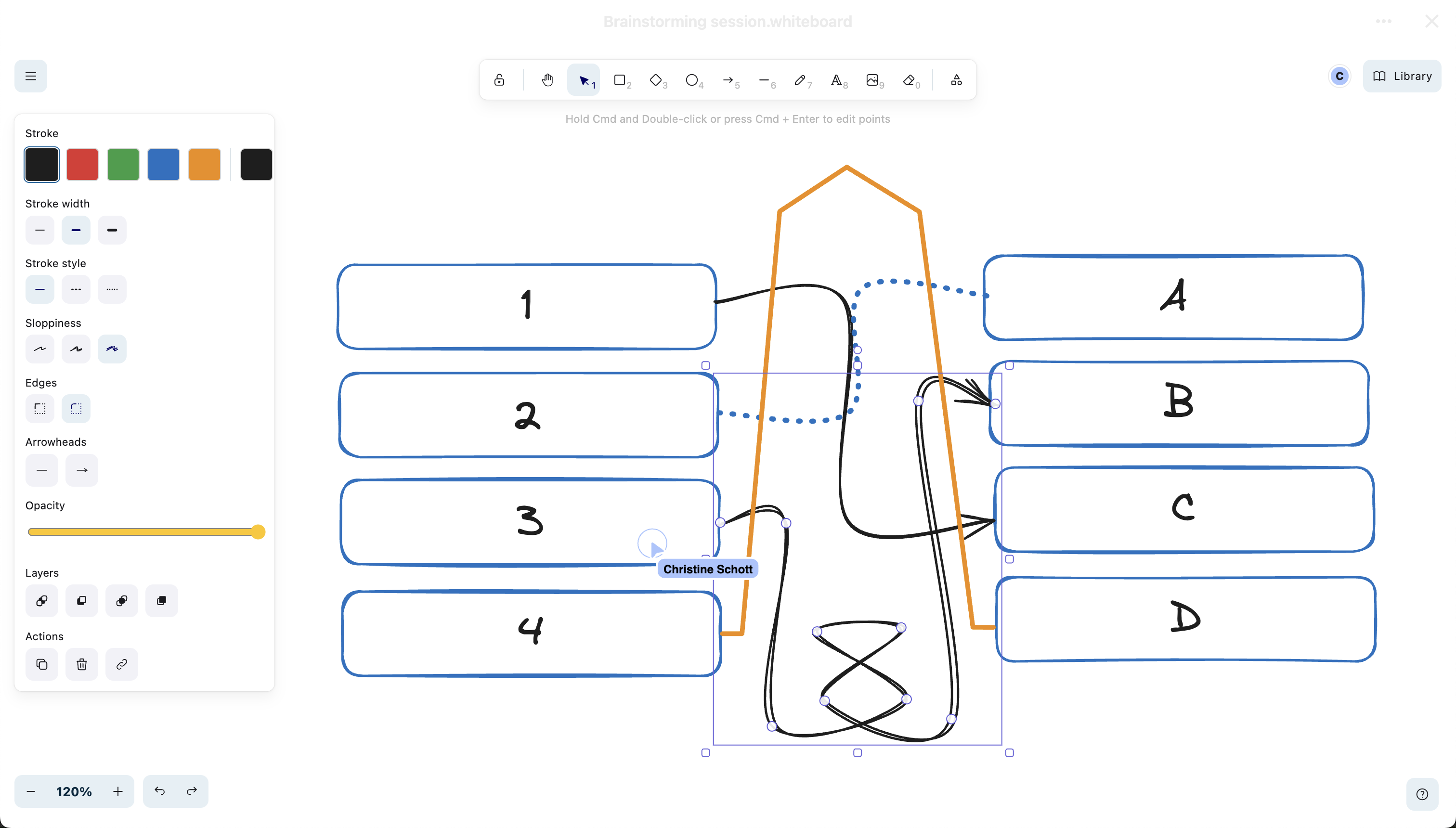 Nextcloud Whiteboard - lines and arrows. 