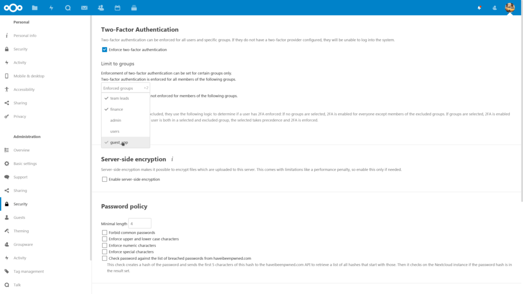 2FA enforcement settings, enforcing for guest users